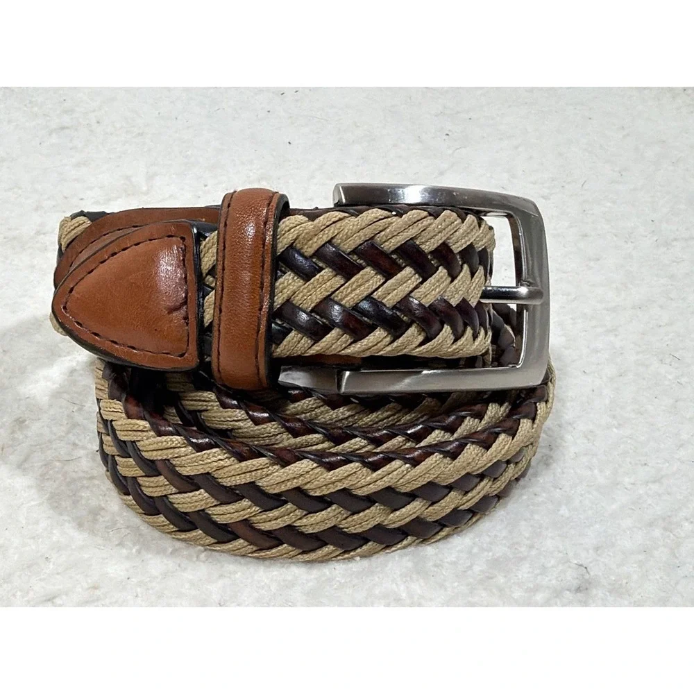 Mens Braided Leather Rope Belt Size 36 Brown Tan Black Preppy Boho Woven